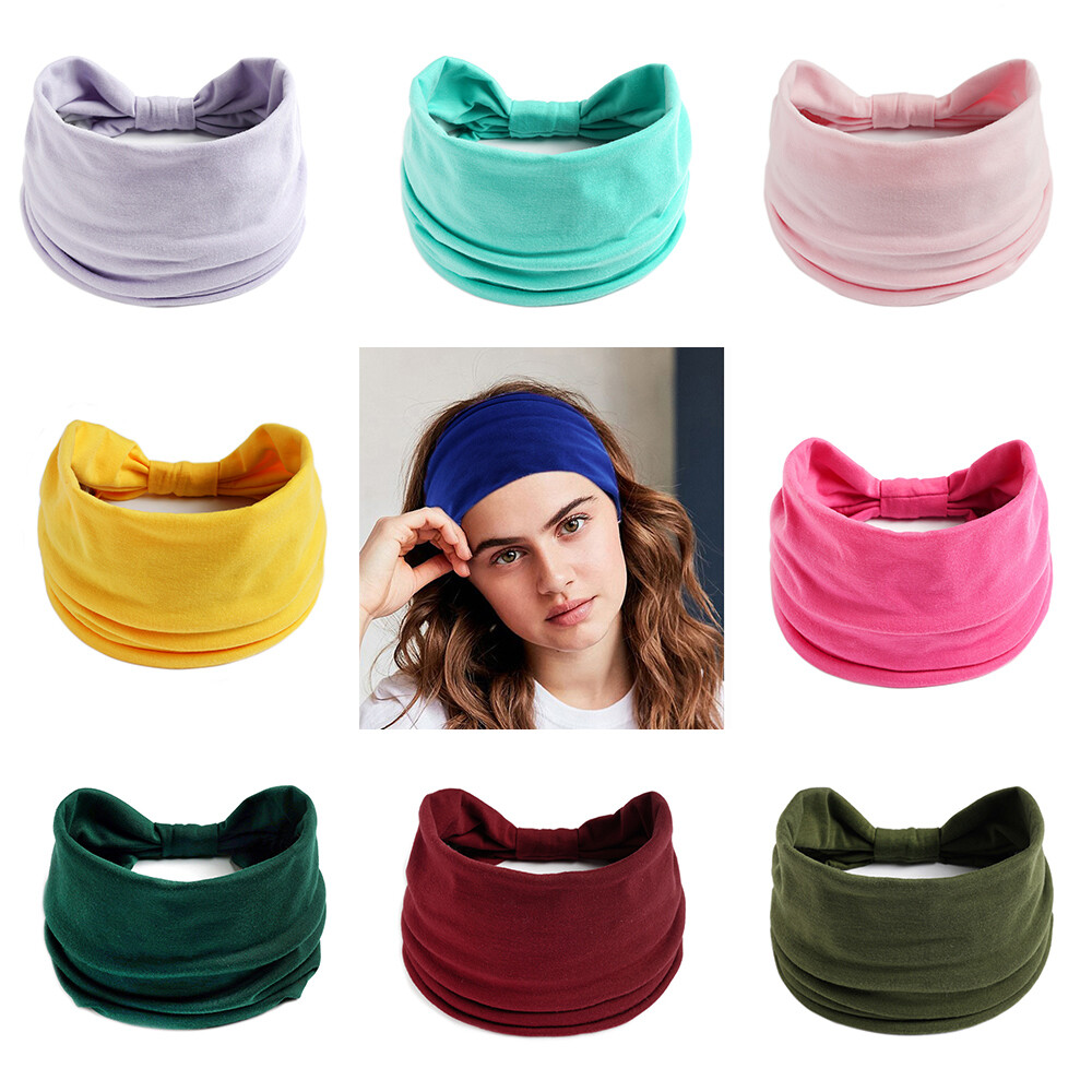 Wide Cotton Headband Turban Sports Yoga Knotted Hair band Head Wrap Bandana UK