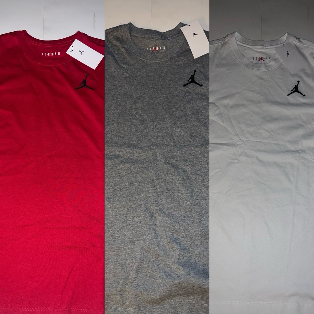 Jordan Embroidered Jumpman Core T Shirt DC7485 Grey White Red Men's Sz M-3XL