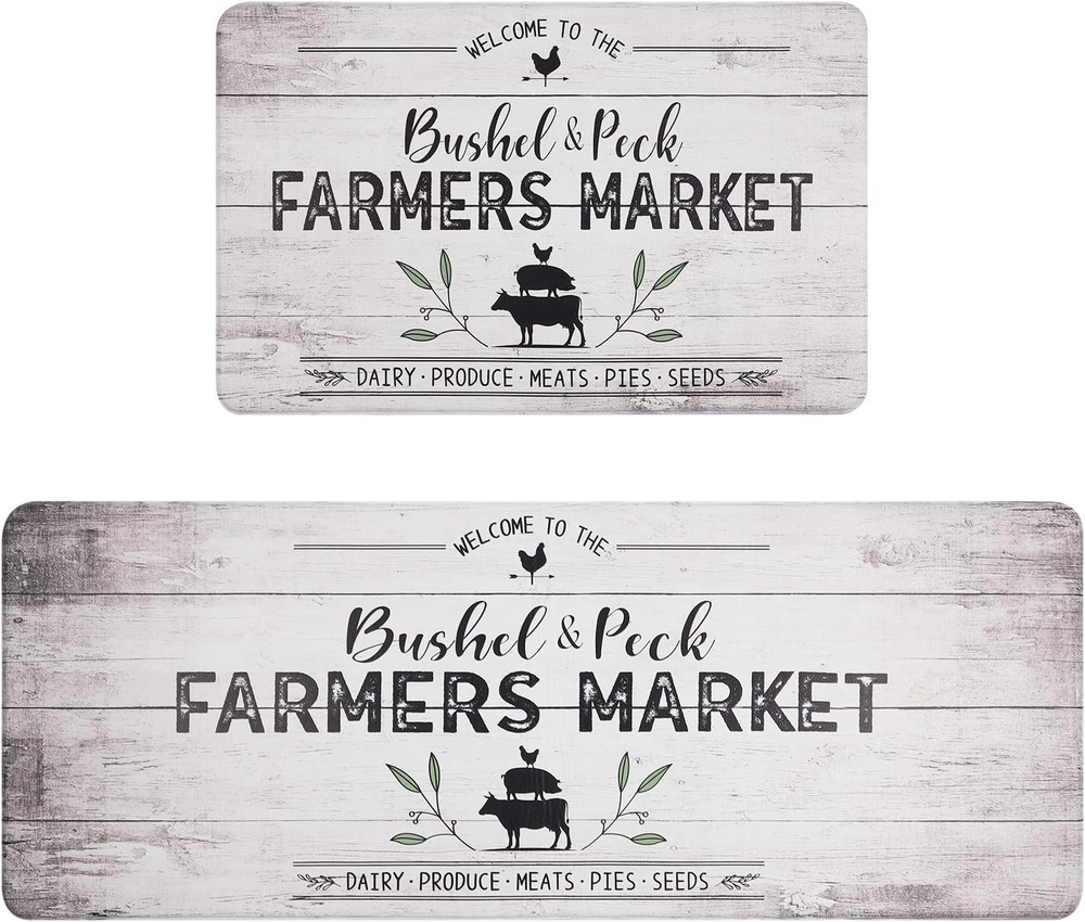 Farmhouse anti Fatigue Kitchen Rug and Mats 2 Pieces PVC Leather Heavy Duty Stan