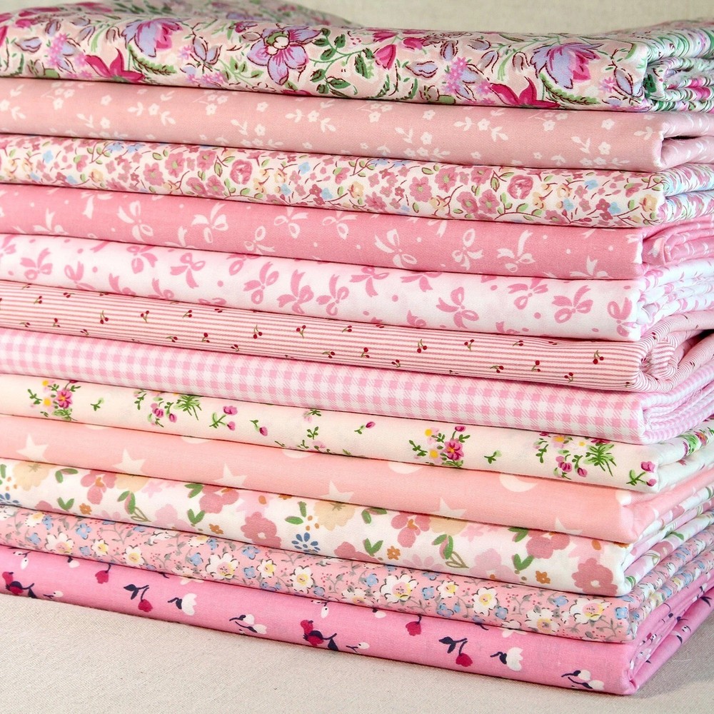 12 Pink Floral Fat Quarter Cotton Fabric Squares Bundle, Quilting Patchwork