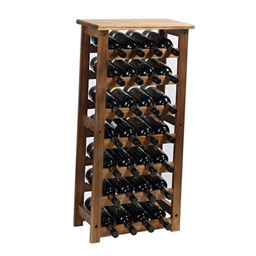 Wooden Wine Rack, 7 Tire Floor Wine Storage Rack, 28 Bottles Holder,