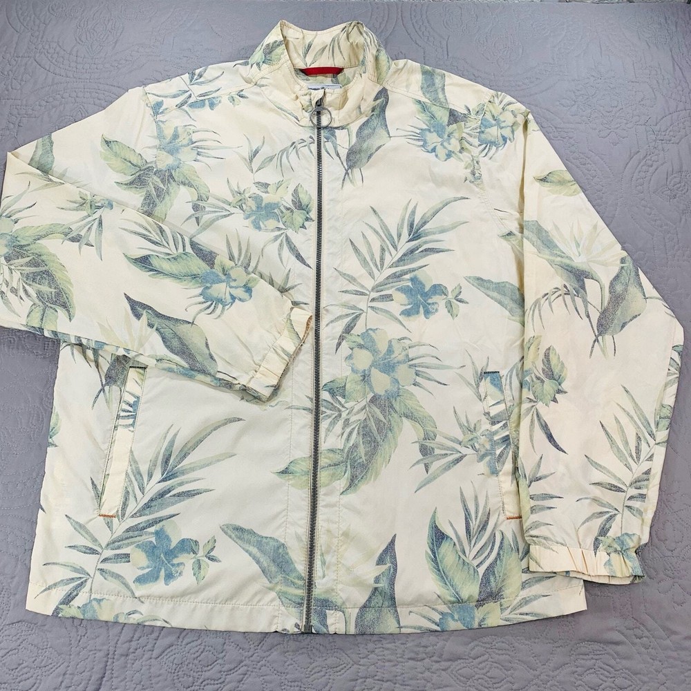 Tommy Bahama Jacket Mens Large Floral Lightweight Island Crafted Denim Jeans Zip