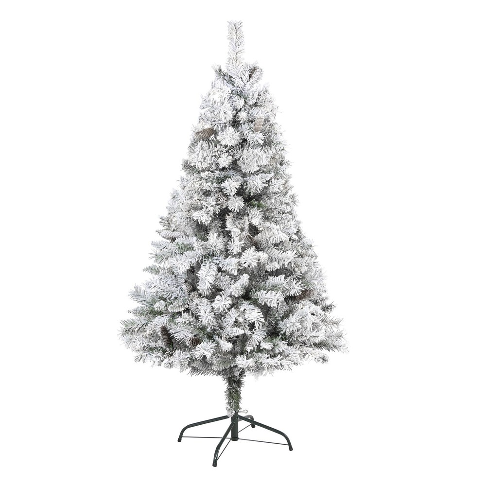 5' Flocked White River Mountain Pine Christmas Tree with Green 5'