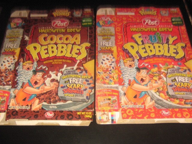 2 cereal boxes Halloween brew cocoa fruity pebbles box VG+