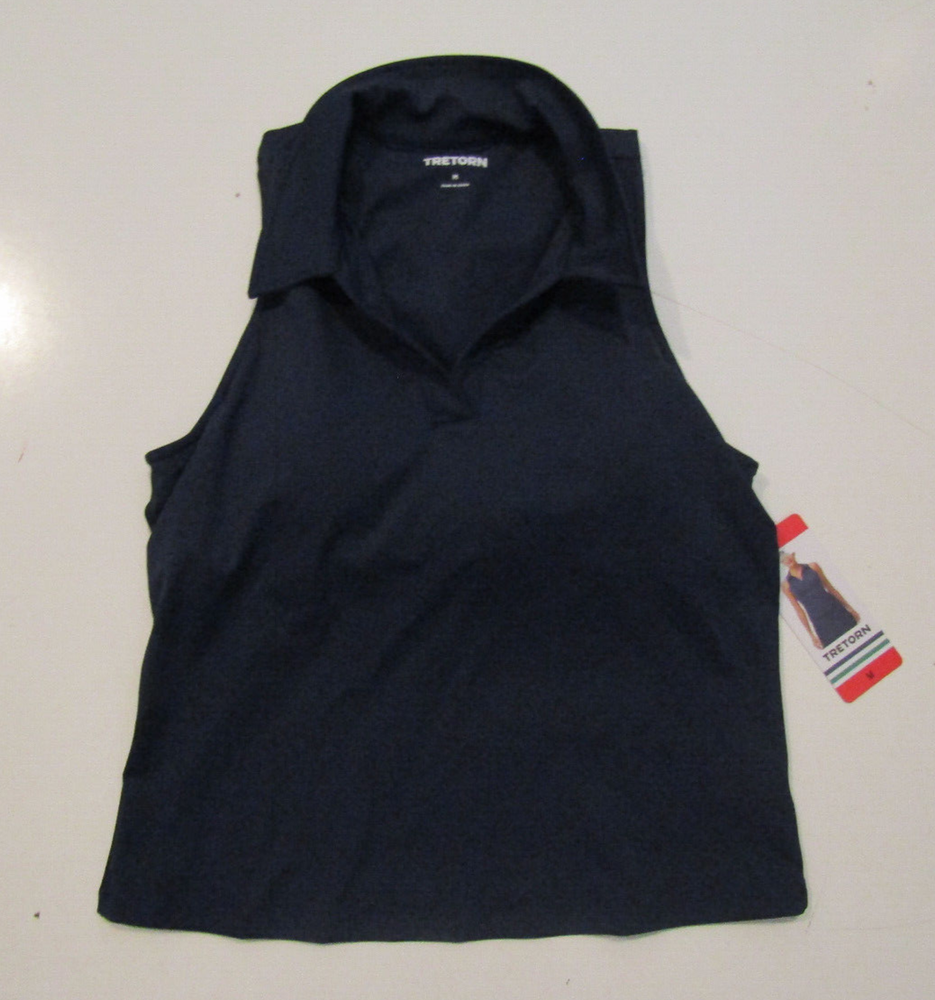TRETORN Navy Tank Top Collar Built In Shelf Bra Sleeveless Shirt Medium Womens