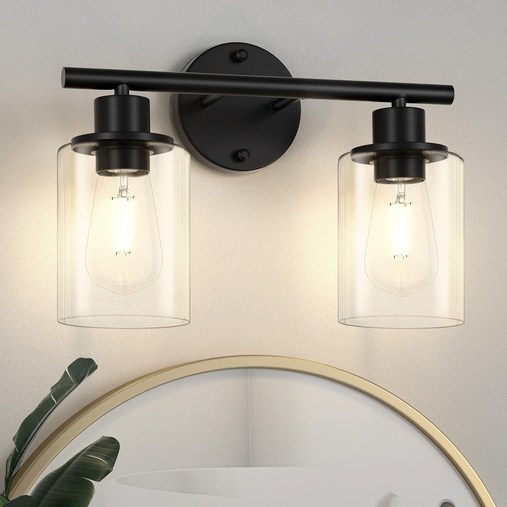 2-Light Bathroom Vanity Light Fixtures Modern Black Bathroom Vanity Lights Over