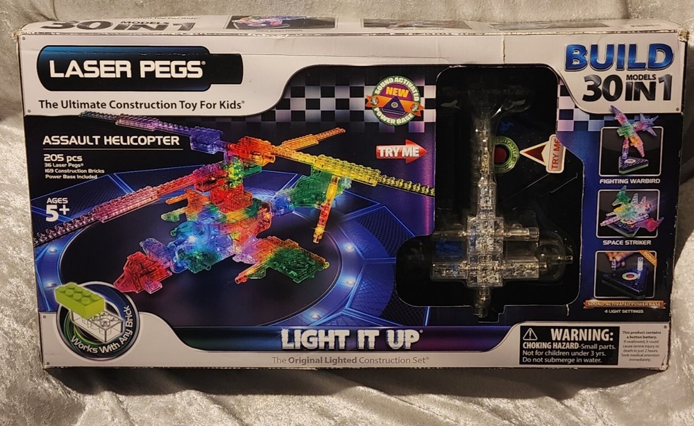 Laser Pegs Assault Helicopter 205 pc 30 Models In 1 Lighted Construction Set NEW