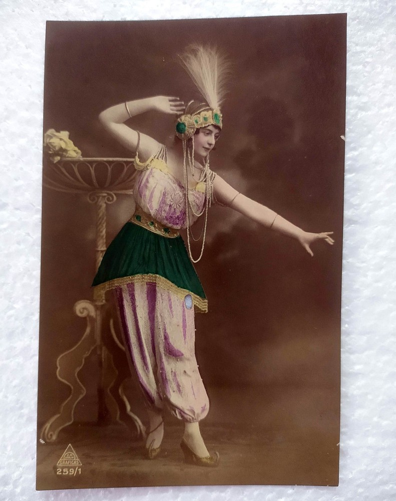 French woman in Harem Costume Original Old Vintage 1920 photo postcard post card
