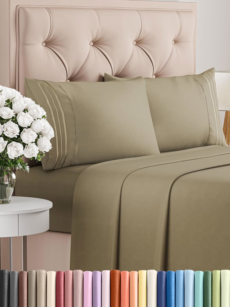 Cal King 4-Piece Cooling Sheet Set in Soft Khaki with Deep Pockets