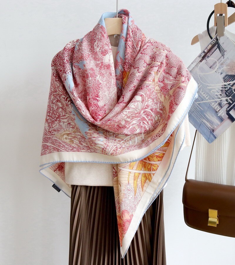 Sallys 70% Cashmere 30% Silk Wrap Scarf Nature Print Double Face Shawl 53