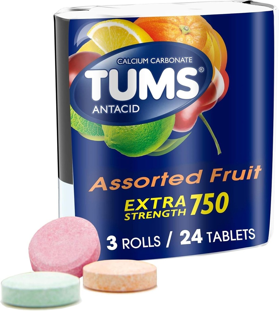 TUMS Extra Strength Assorted Fruit Antacid Chewable Tablets  3 rolls of 8ct