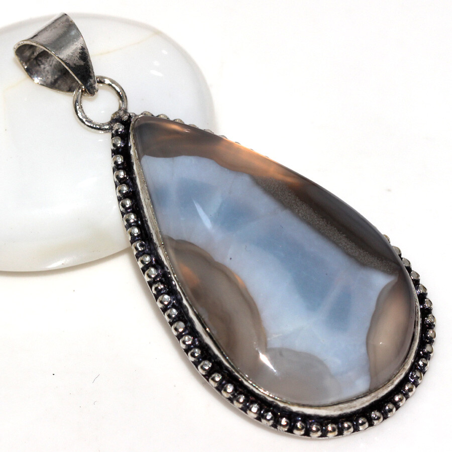 925 Silver Plated Owhyee Blue Opal Ethnic Pendant Handmade Jewelry Size 2