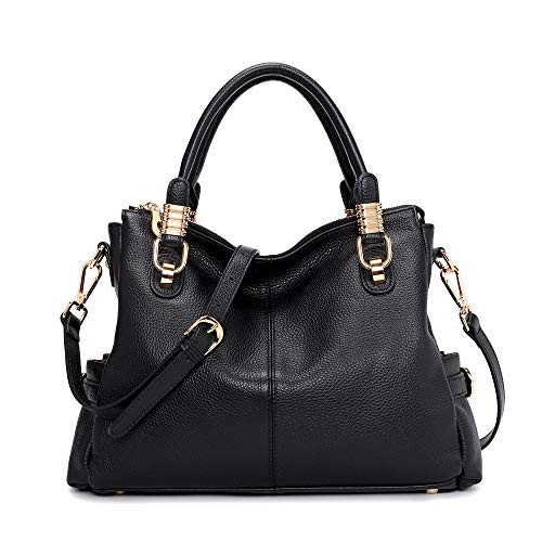 Women's Genuine Leather Purses and Handbags, Satchel Tote Shoulder Large Black