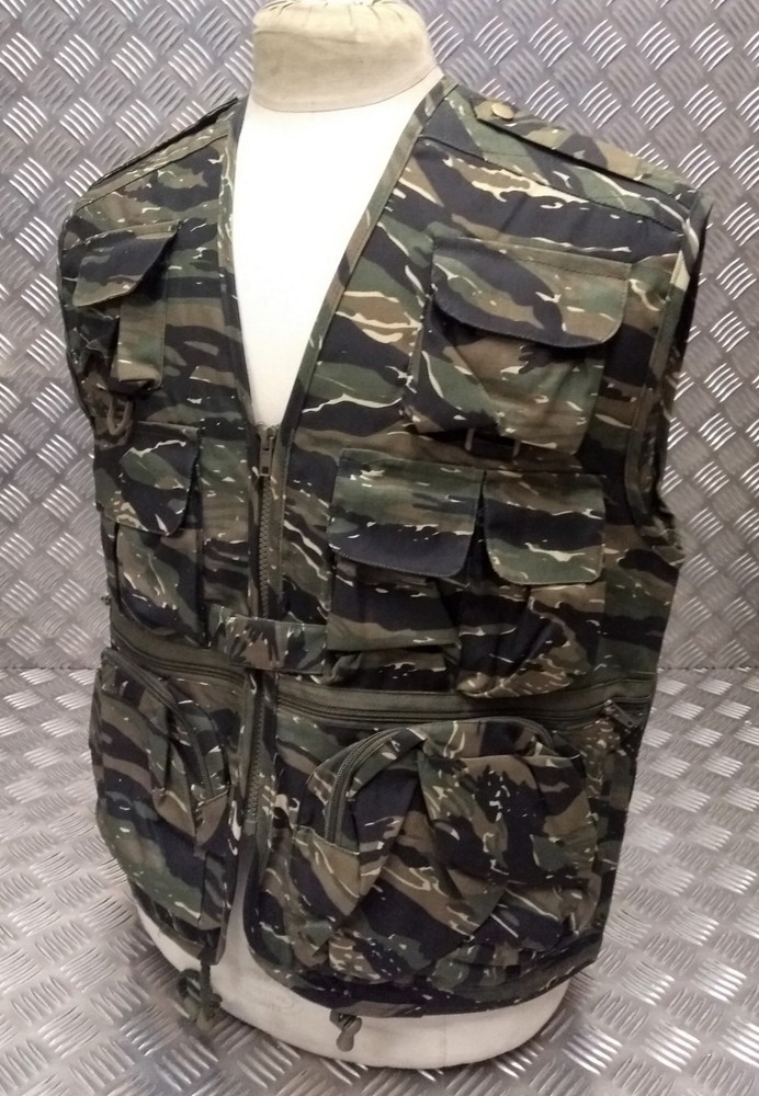 Fishing Hunters Photographers Multi-Pocket Vest Tiger Camouflage - All Sizes