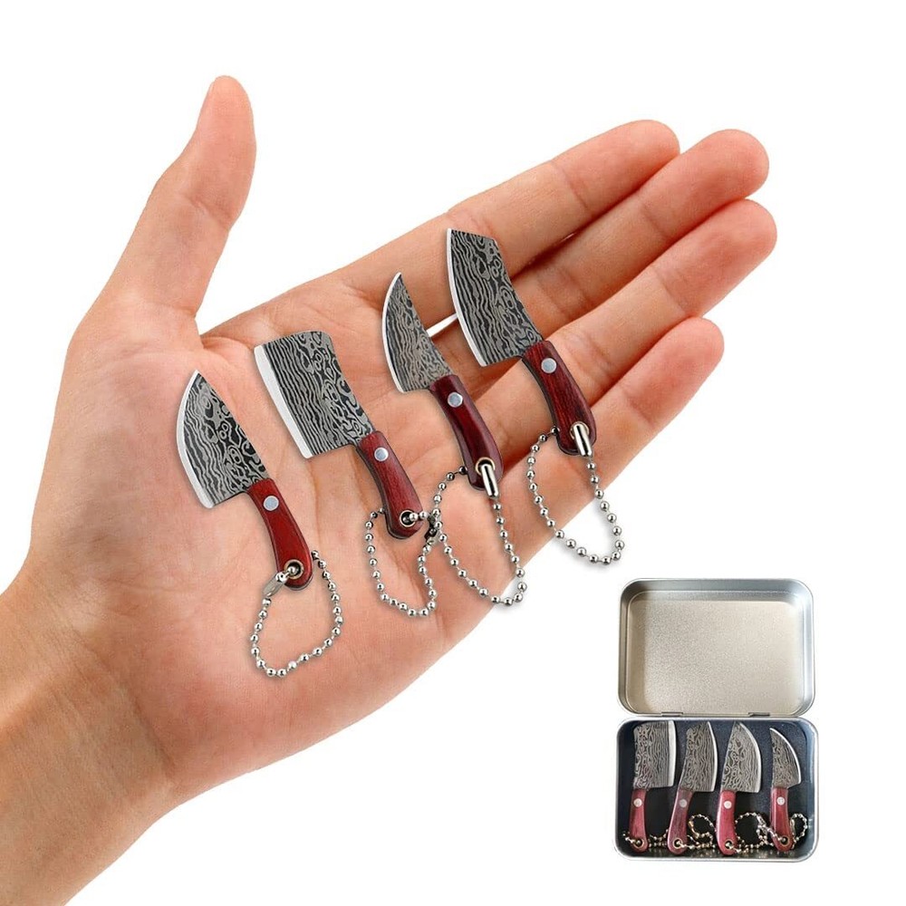 Damascus Pocket Knife Set Mini Chef Tiny Cleaver for Package Opener Box Cutte...