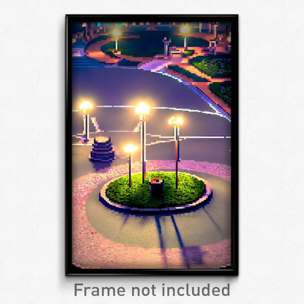 Pixel Art Poster - Round Plaza (8 Bit Psychedelic Trippy Weird Video Game Print)