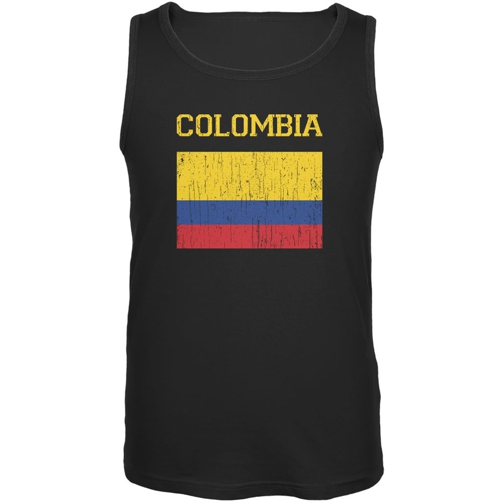World Cup Distressed Flag Colombia Black Adult Tank Top