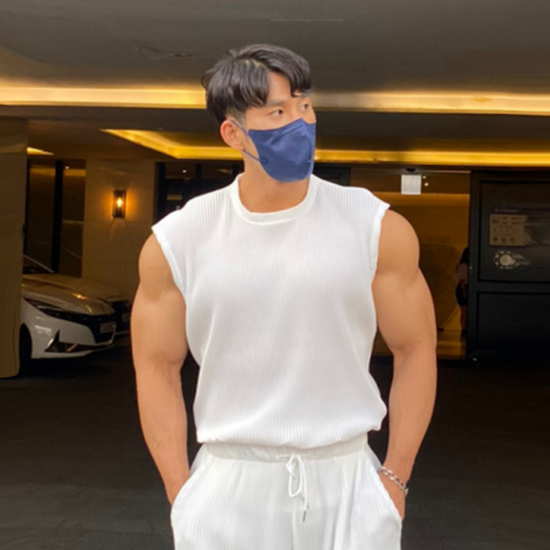Summer Knitted Fitness Vest Men's Slim Fashion Sportswear Breathable Sleeveless