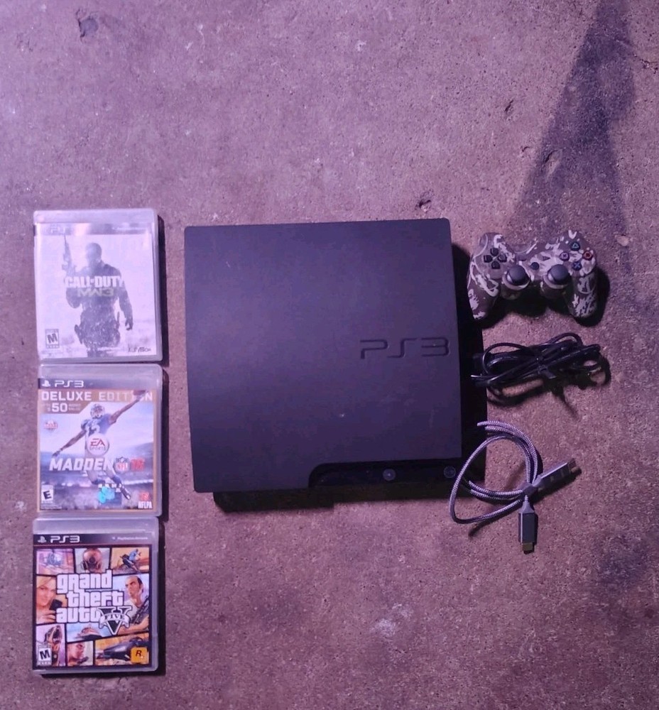 Sony PlayStation 3 PS3 Slim CECH-2001B 250G Console Bundle, 3 games, Works Great