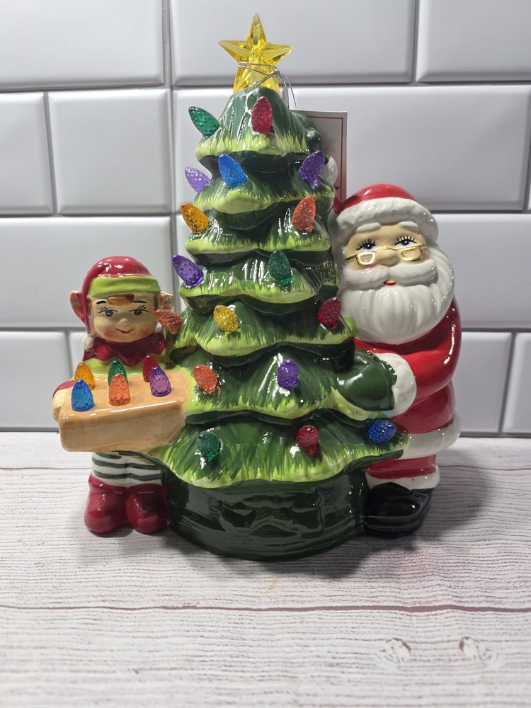 Mr. Christmas  Ceramic Light Up Christmas Tree With Santa  & Elf. Works OBO