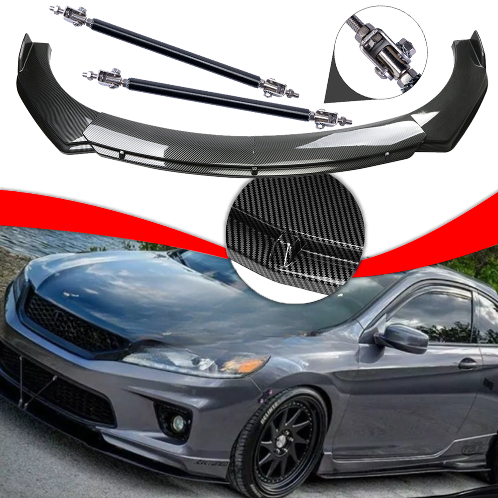 For Honda Accord Carbon Fiber Style Front Bumper Lip /Spoiler Strut Rods