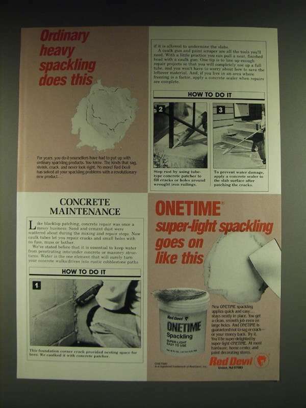 1985 Red Devil Onetime Spackling Ad - Ordinary heavy spackling does this