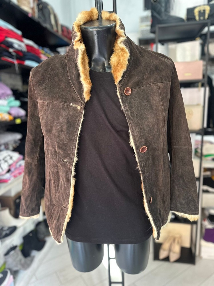 Conbipel Brown Leather Jacket for Women Size 42 Preowned LLV217