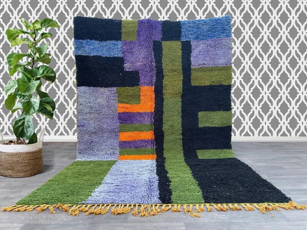 Moroccan Berber Beni Ourain Wool Rug Color Multicolor Handmade Design Carpet Rug