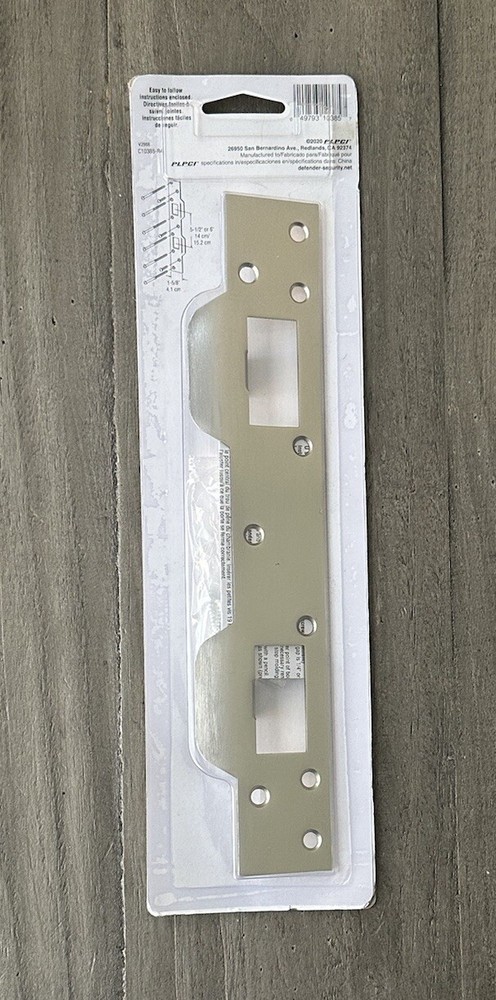 Defender Security Door Latch Strike Plate 5.5 to 6 Inch Hole Centers Steel Satin Nickel Finish