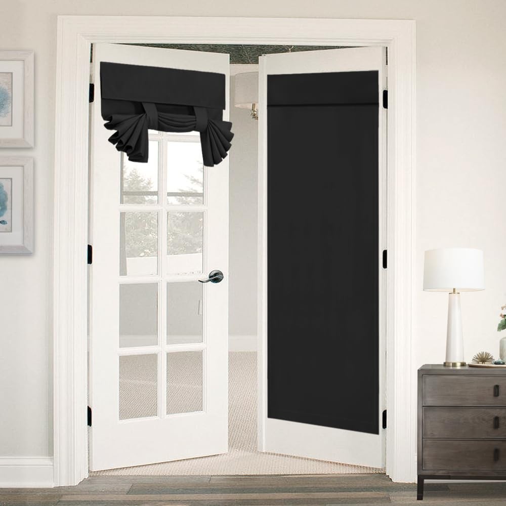 Blackout Window Curtains, French Door Curtains, Solid Black Energy Efficient ...