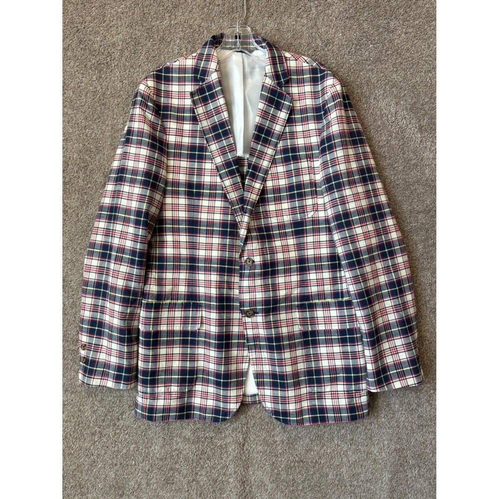 Brooks Brothers Regent Fit Plaid Blazer Mens 38R Red Navy Blue Cotton Blend