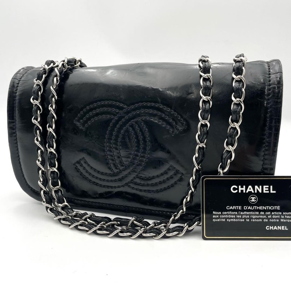 Popular Model Chanel Enamel Coco Mark Chain Shoulder Black