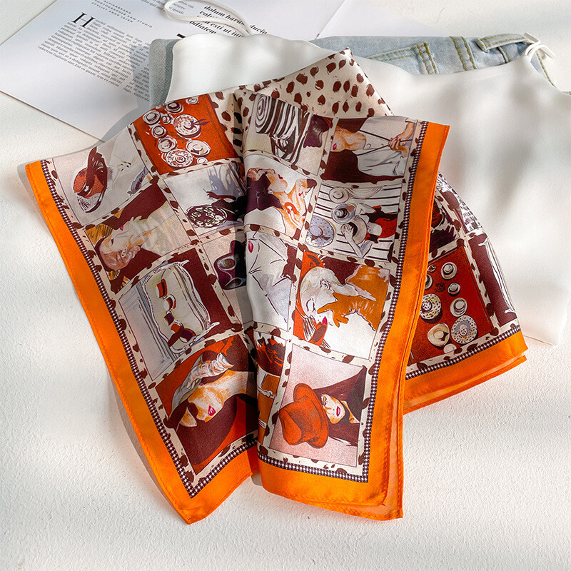 100% Mulberry Silk Scarf Women Square Head Square Necktie Hairband Print 53cm-*