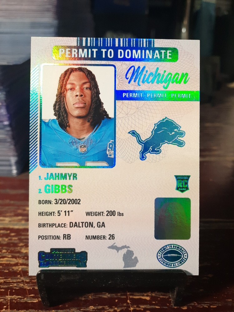 2023 Panini Contenders Jahmyr Gibbs Rookie Permit to Dominate Case Hit SSP #13