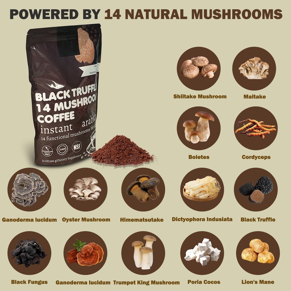 14 Mushroom Blend Powder Organic 14 oz | Reishi Lions Mane Cordyceps Maitake USA