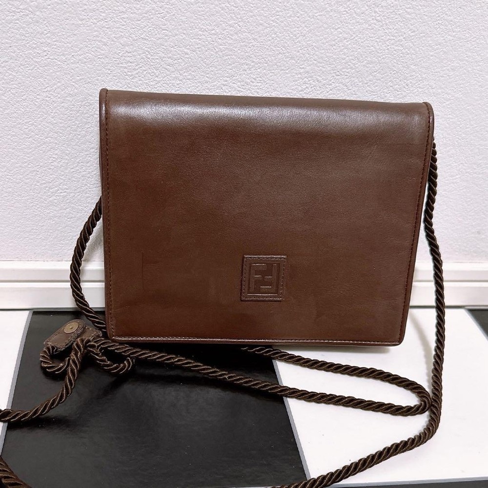 FENDI  Shoulder Bag Leather Brown Authentic I0516479
