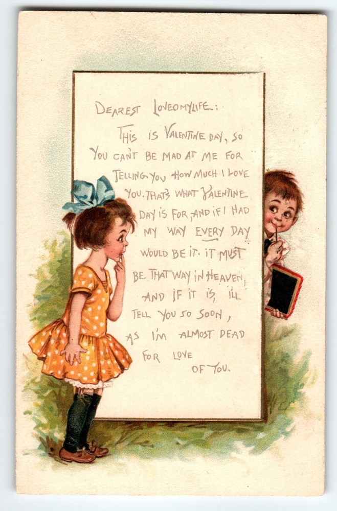 Frances Brundage Valentine Postcard 1912 Boy Girl Love Letter Ser 1406 Gabriel