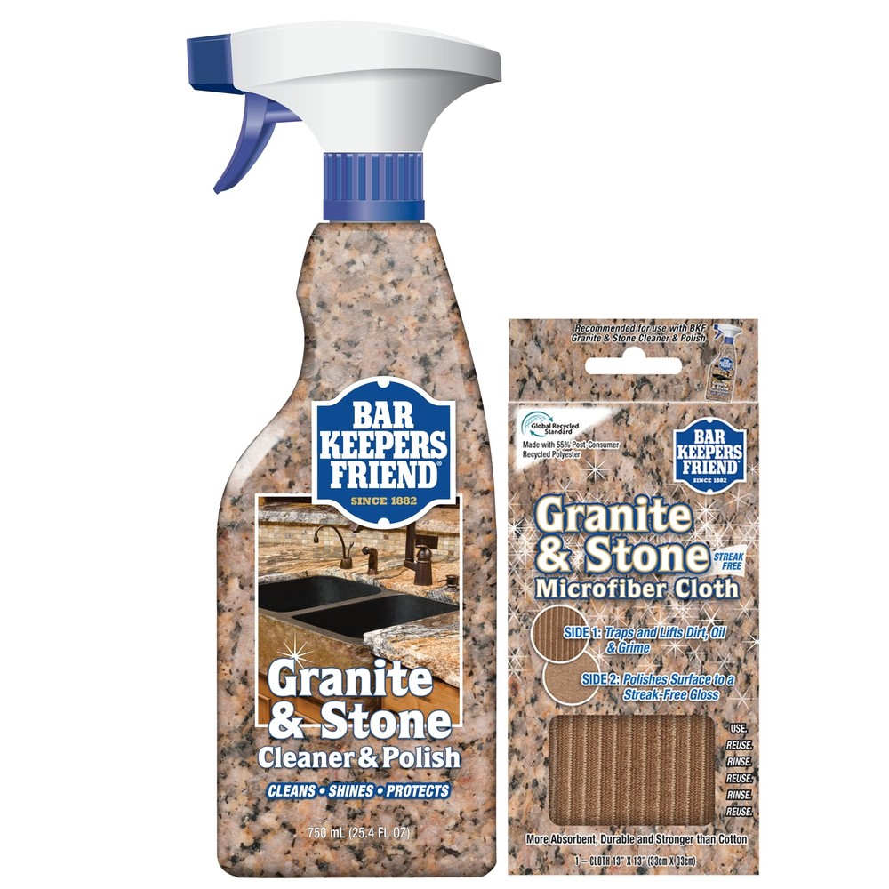 Stone Granite Cleaner Polish 25.4 oz with Microfiber Cloth 2pc Set