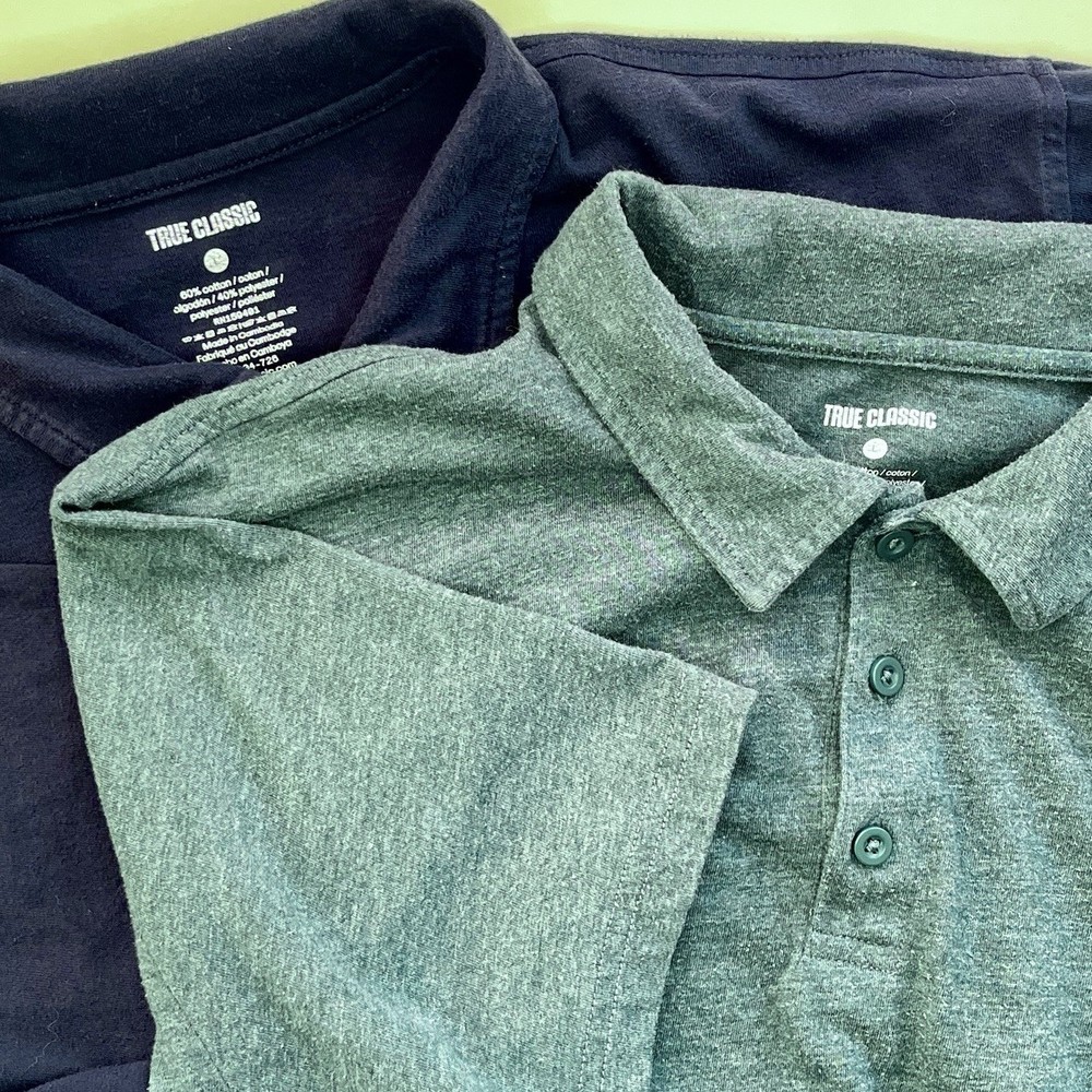 Lot of 2 True Classic Polo Shirt Mens Large Blue Green Short Sleeve Collared