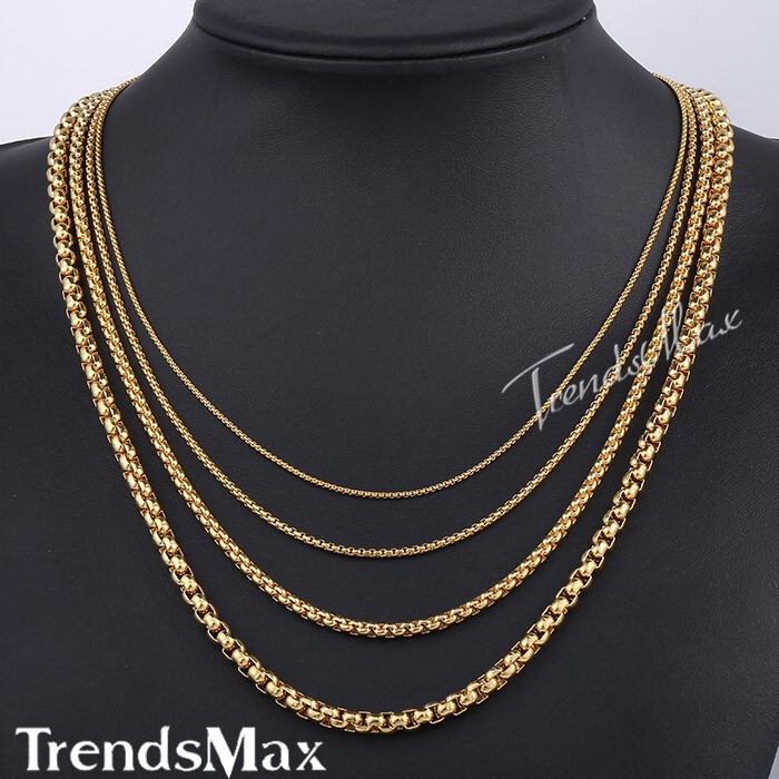 2-5mm Mens Chain Gold Plated Stainless Steel Round Box Link Necklace Jewelry
