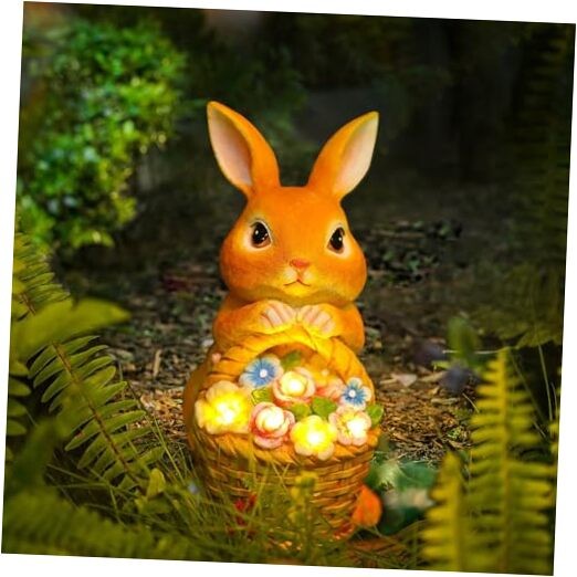 Solar LED Garden Statues Rabbit with 5 Lights for Outdoor Decor