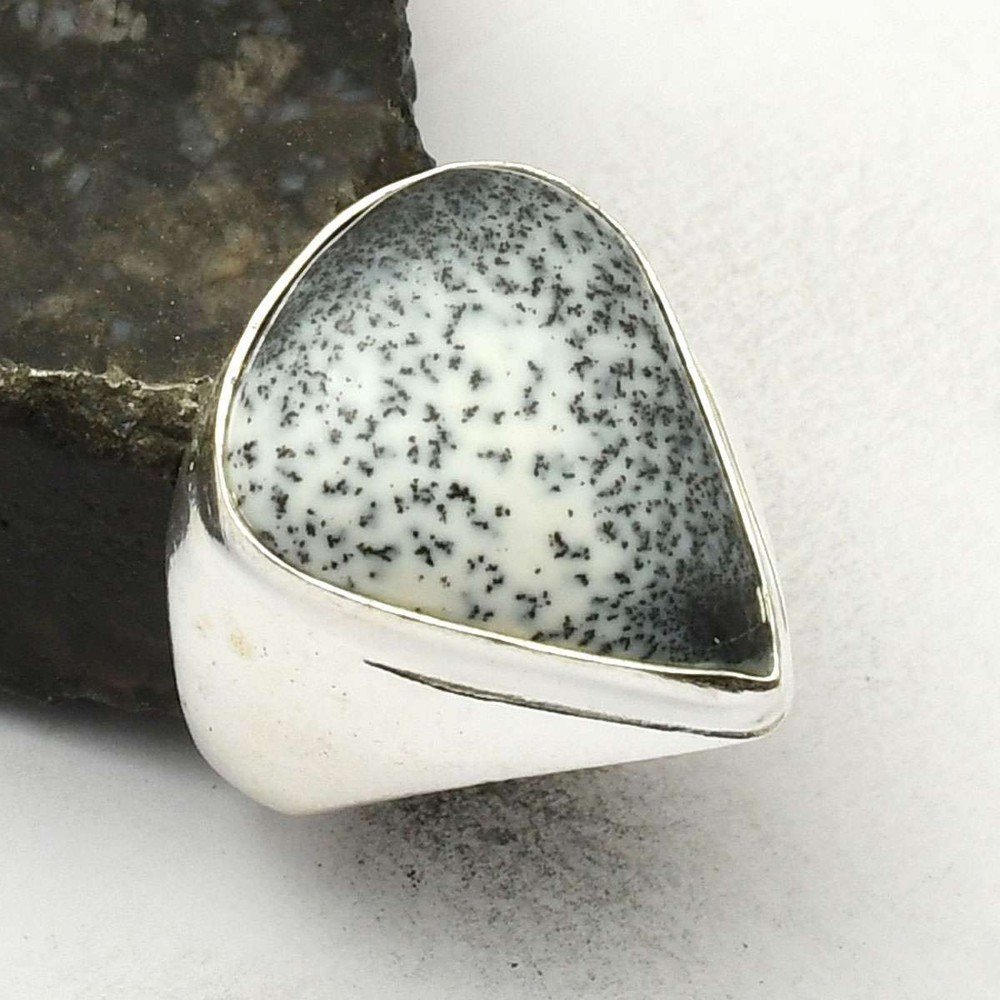 Dendrite Opal Gemstone Ethnic Handmade Man's Ring Jewelry US Size-8.25 AR 72492