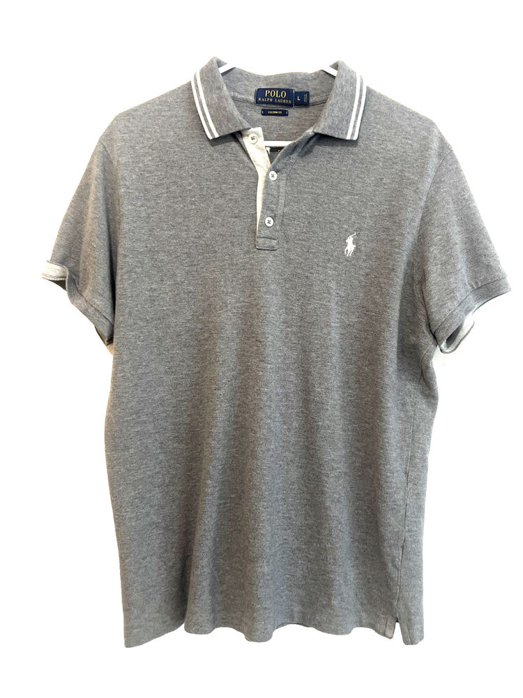 Ralph Lauren Polo Shirt Mens Large Gray Custom Fit Short Sleeve
