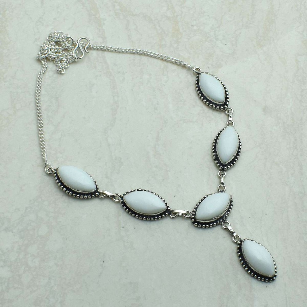 White Opal Gemstone Ethnic Handmade Necklace Jewelry  Gift 30 Gms AN 67672
