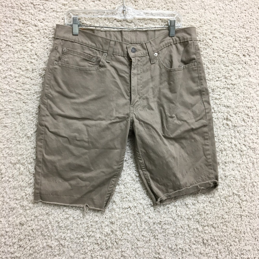 Levis 511 Shorts 34 Mens Beige Bermuda Casual Jeans Jorts Medium Wash Raw Hem