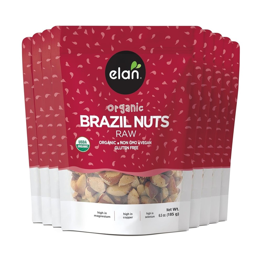 Pack of 8 Elan Organic Raw Brazil Nuts, 6.5 oz, Whole Nuts, No Shell, Non-GMO