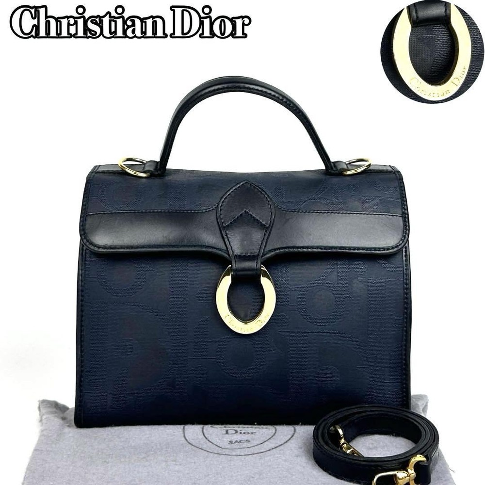 Dior Oval Trotter 2-Way Navy Blue Leather Handbag