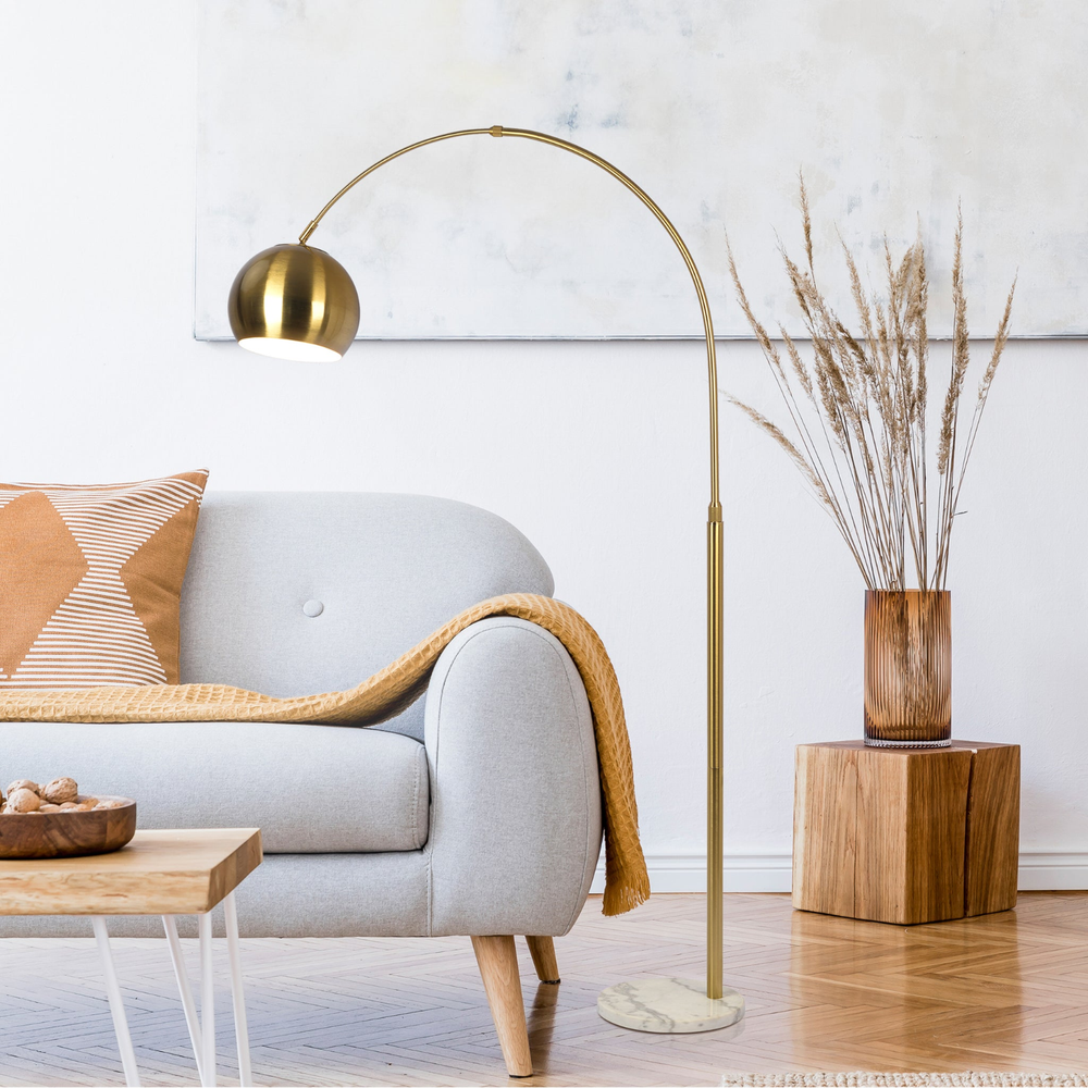Oasis Gold Brass Adjustable Floor Lamp with White Marble Base