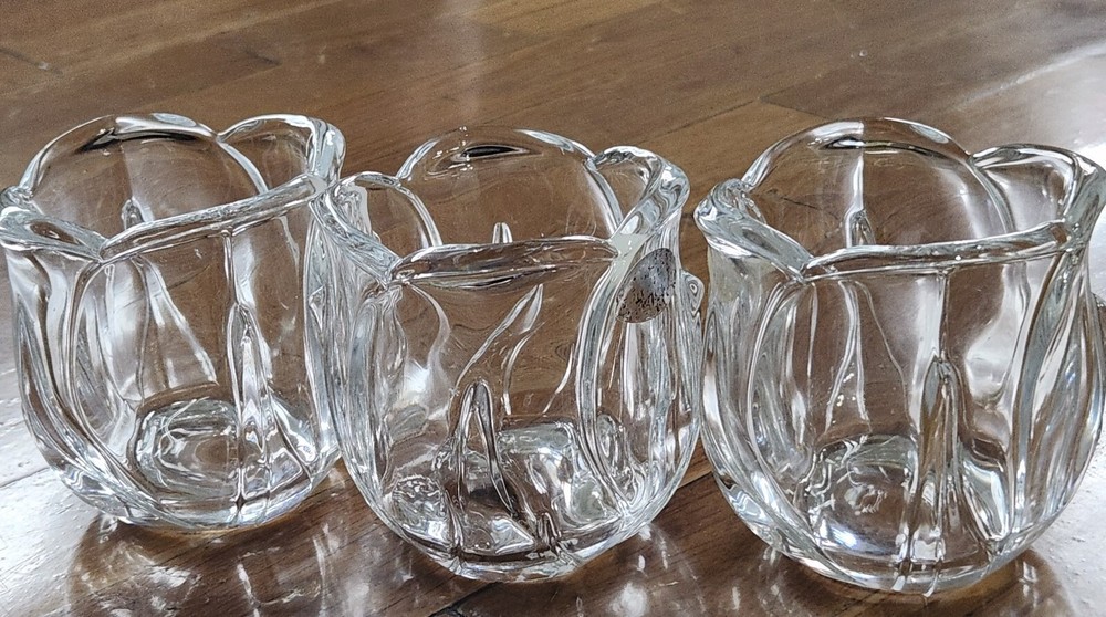 Lot 3 Clear Heavy Glass/ Crystal Mic Tulip Shaped Votive Candle Holders