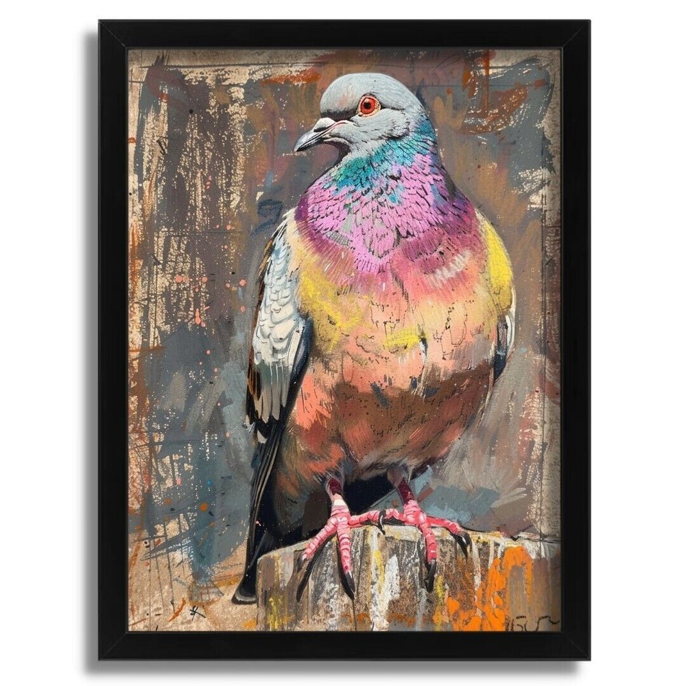 Woodpigdeon Bird Oil Pastel Wall Art Print Animal Vintage Woodpigdeon Art Print